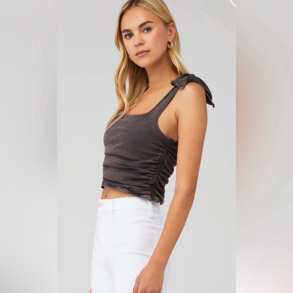 Free People Charcoal Tie-Shoulder Ruched Tank Top